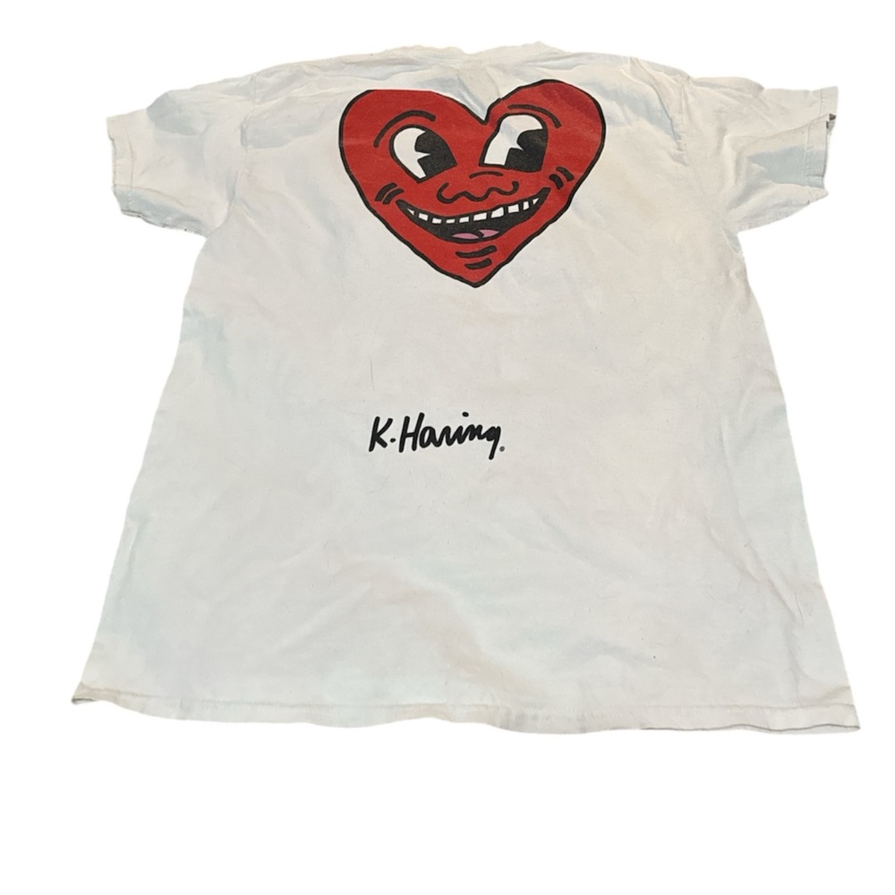 K. Haring White Short Sleeve Tee with Red Heart Graphic